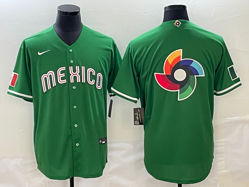 Men's Mexico Baseball 2023 Green World Baseball Big Logo Classic Stitched Jersey Men's Mexico Baseball 2023 Green World Baseball Big Logo Classic Stitched Jersey